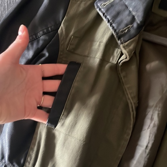 Military Style Fall Jacket with Faux Leather Detail - Picture 3 of 6